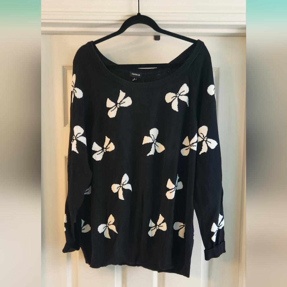 Torrid Black Sweater with White Bow Details